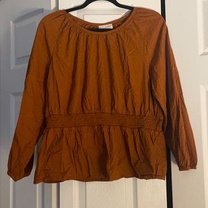 Universal Thread Rust Orange Quarter Sleeve Cinch Waist Cinch Sleeve Fall Top, L